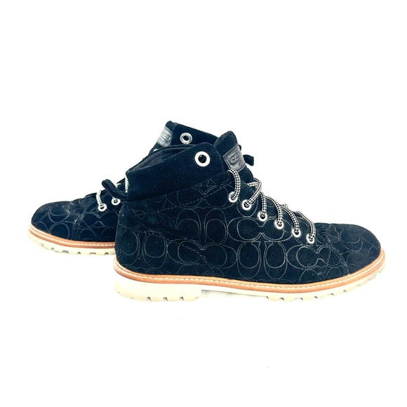 Coach Ester A4191 Women Size 10 Black Signature Embossed Suede Bootie Lace Up - Picture 5 of 8